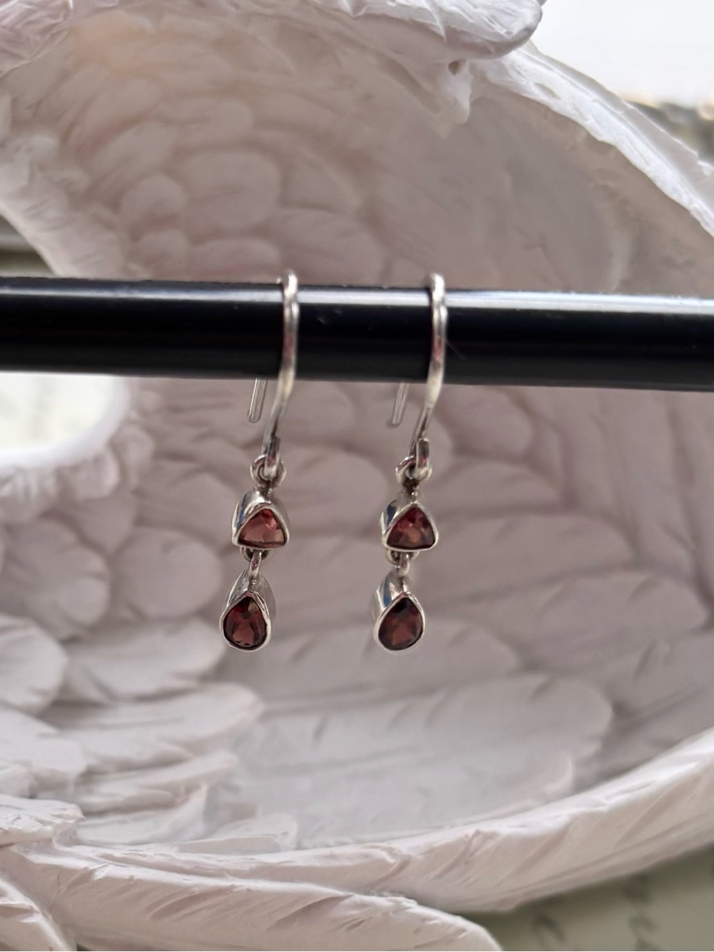 Sterling Silver Red Garnet Double Drop Earrings